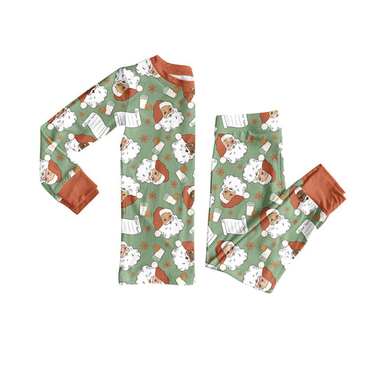 preorder BLP1245 Christmas Santa Claus Brown Green Long-Sleeved Pants Boys Set 202508