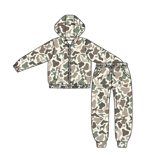 preorder BLP1251 Duck Hunting Camouflage Zipper Up Hooded Long-Sleeved Pants Boys Set 202508