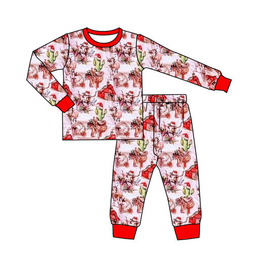 preorder BLP1255 Christmas Cactus Alpine Bullhead Red Long Sleeve Long Pants Boys Pajama Set 202508