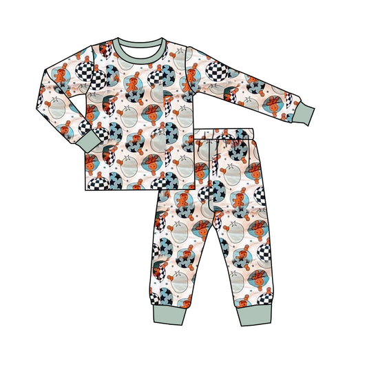 preorder BLP1256 Christmas Gingerbread Man Light Ball Long Sleeve Long Pants Boys Pajama Set 20250