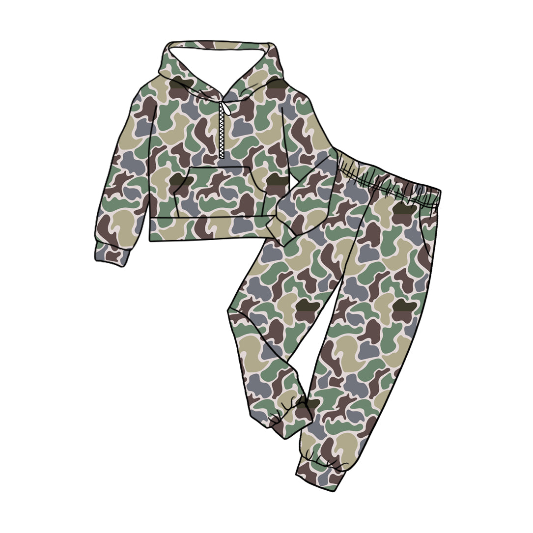 MOQ 8 preorder BLP1265 Gray Camouflage Zip up Collar Hooded Long-Sleeved Pants Boys Set 202508