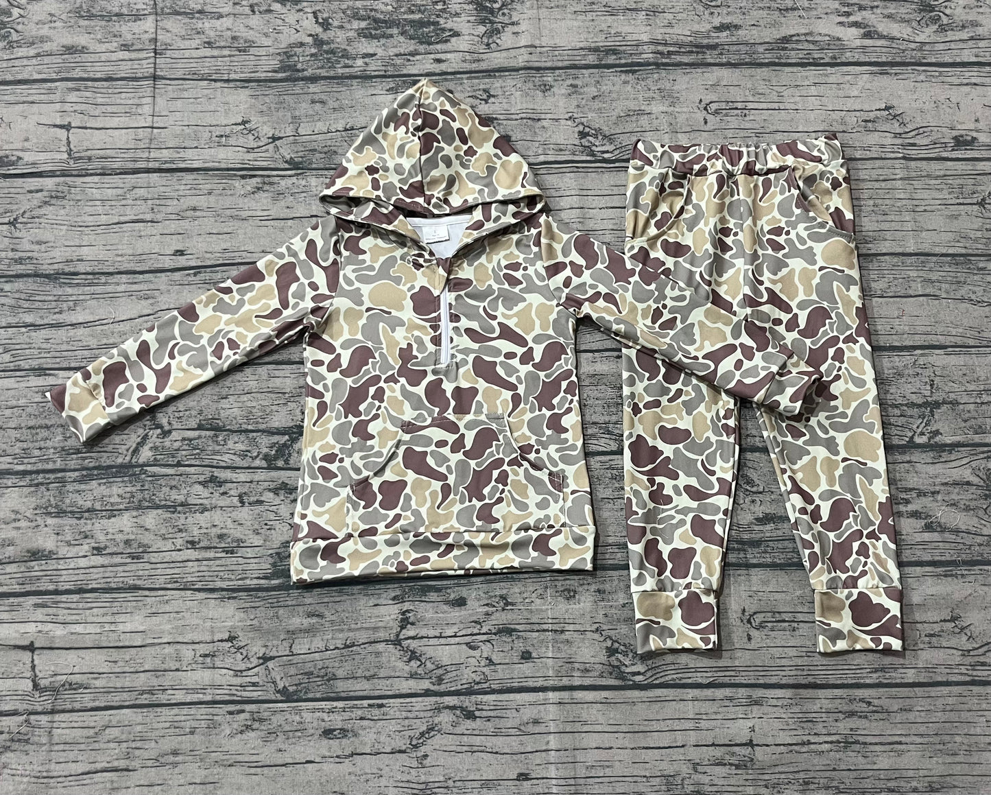 NO MOQ preorder BLP1266 Yellow Green Camouflage Zip up Collar Hooded Long-Sleeved Pants Boys Set 202510