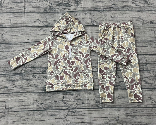 BLP1266 Yellow Green Camouflage Zip up Collar Hooded Long-Sleeved Pants Boys Set 202510 RTS