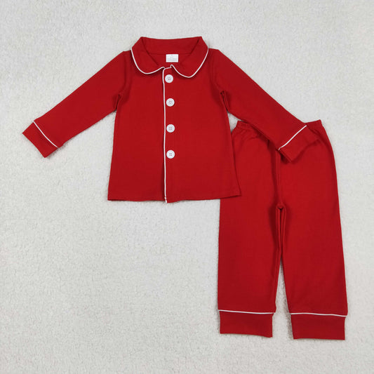 BLP1267 Christmas Red Polo Button Boys Long Sleeve Pajamas Sets 202509 RTS