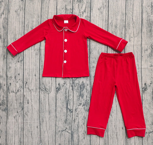 BLP1267 Christmas Red Polo Button Boys Long Sleeve Pajamas Sets 202509 RTS