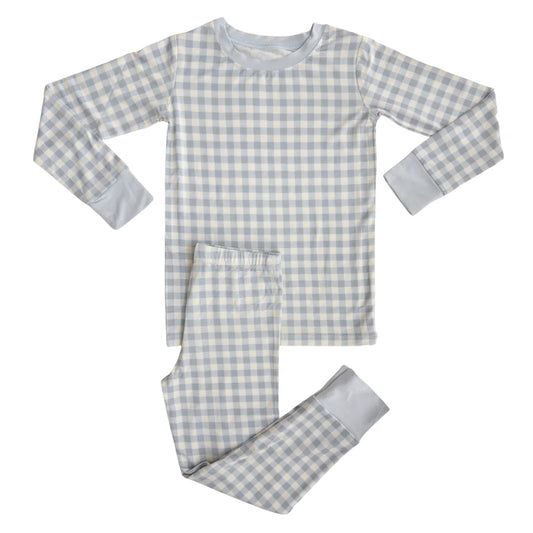 MOQ 8 preorder BLP1268 Gray Blue Plaid Long-Sleeved Pants Boys Pajamas Set 202509