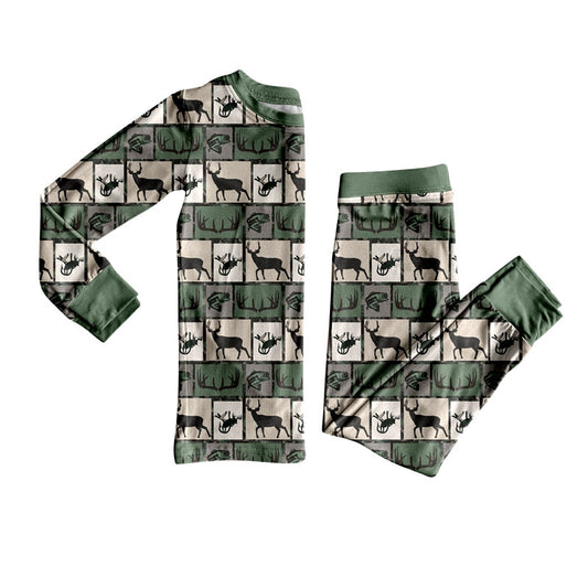 MOQ 8 preorder BLP1276 Deer Hunting Dark Green Plaid Long-Sleeved Pants Boys Pajamas Set 202509