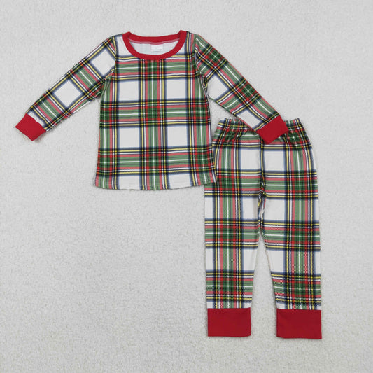 BLP1279 Red Green Plaid Long-Sleeved Pants Boys Pajamas Set 202511 RTS