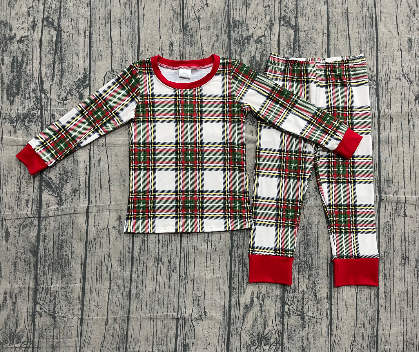 BLP1279 Red Green Plaid Long-Sleeved Pants Boys Pajamas Set 202511 RTS