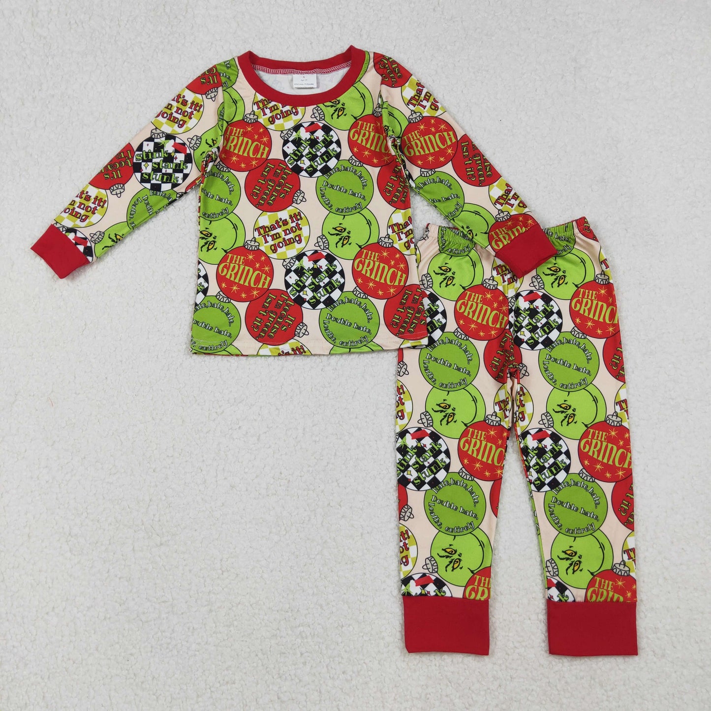 BLP1282-XS-3XL Cartoon Grinch Long-Sleeved Pants Boys Pajamas Set 202510 RTS