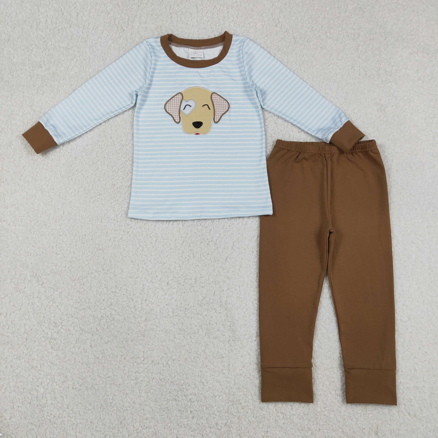 BLP1283 Embroidered Valentine's Day Cute Puppy Stripe Long Sleeve Pants Boys Sets 202512 RTS Sibling