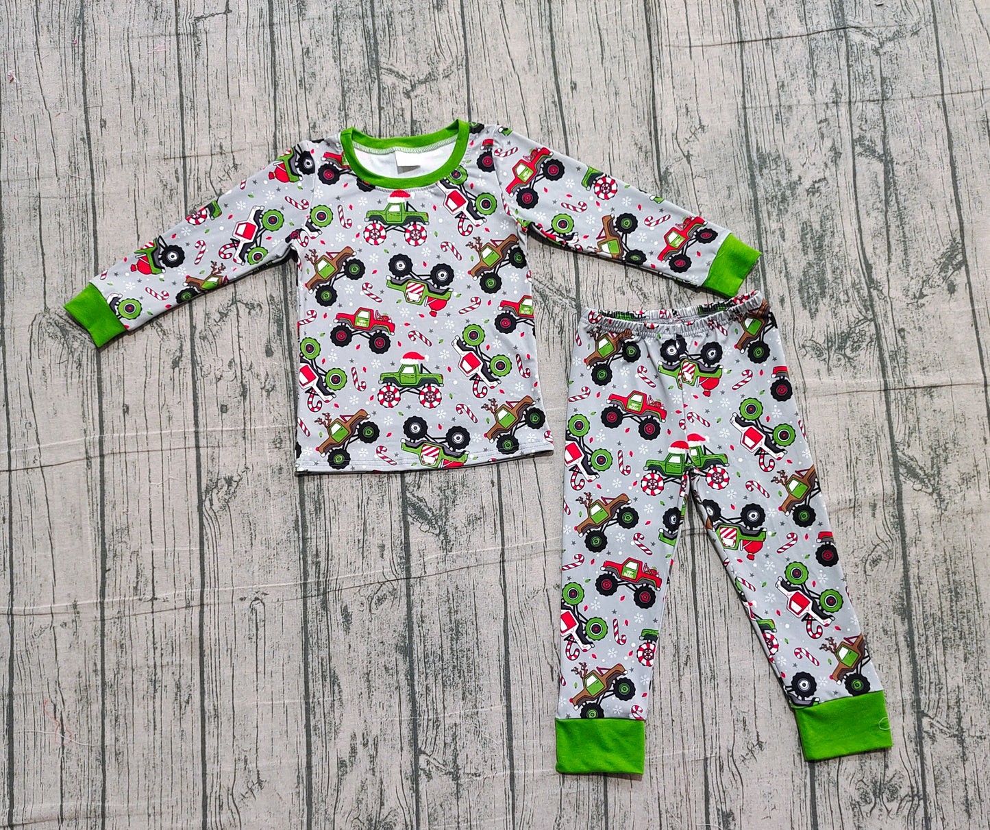 NO MOQ Preorder BLP1286 Christmas Cane Trucks Long Sleeve Pants Boys Set 202510