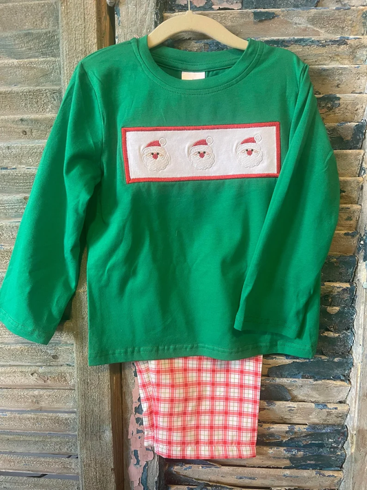 MOQ 8 Preorder BLP1288 Christmas Green Long Sleeve Red Plaid Pants Boys Set 202509