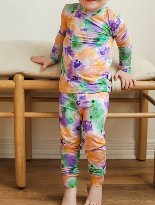 MOQ 8 Preorder BLP1294 Mardi Gras Colored Stained Long Sleeve Pants Boys Pajamas Set 202509