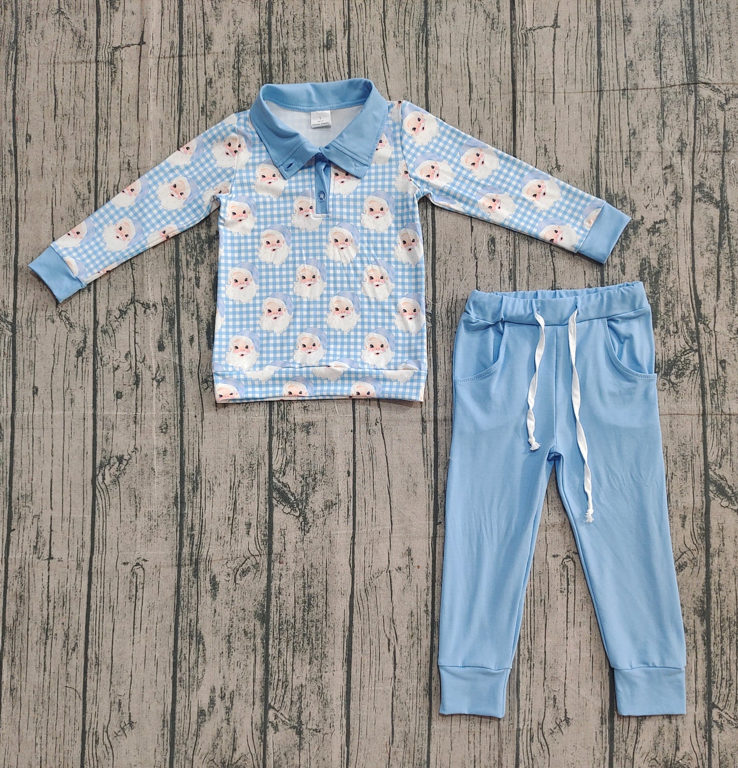 BLP1295-XS-3XL Christmas Button Collar Polo Long-Sleeved Pants Boys Set 202510 RTS