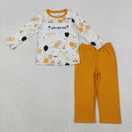 BLP1299 Embroidered Happy New Year Balloon Long Sleeve Pant Boys Set 202510 RTS
