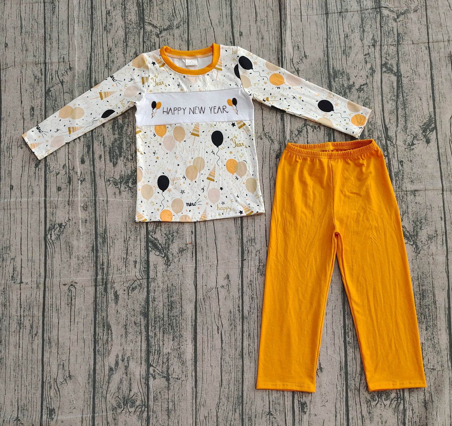 NO MOQ preorder BLP1299 Embroidered Happy New Year Balloon Long Sleeve Pant Boys Set 202510
