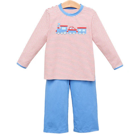 MOQ 8 preorder BLP1301 Valentine's Day Love Truck Stripe Long Sleeve Top Blue Pant Boys Set 202509