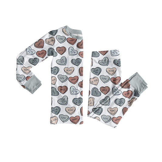 MOQ 8 preorder BLP1303 Valentine's Day Love Gray White Long Sleeve Top Pant Boys Set 202509