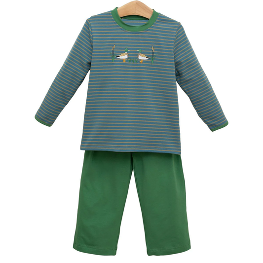 MOQ 8 preorder BLP1306 Dark Green Stripe Long Sleeve Top Pant Boys Set 202509