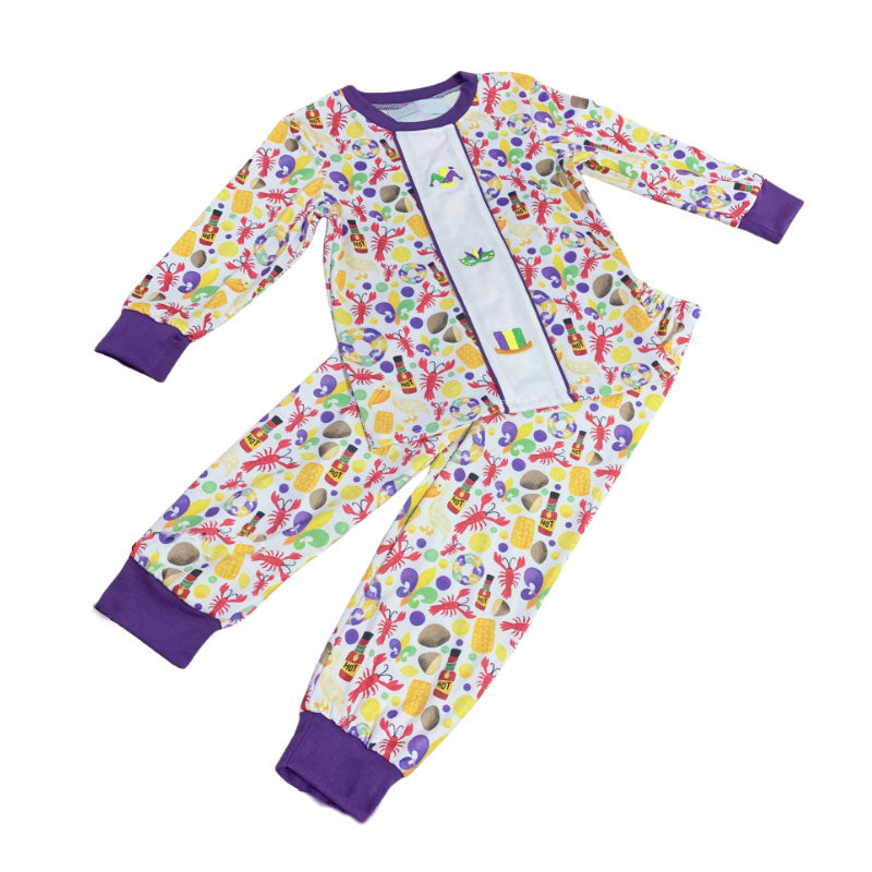 MOQ 8 preorder BLP1307 Mardi Gras Crayfish Purple Long Sleeve Top Pant Boys Set 202509