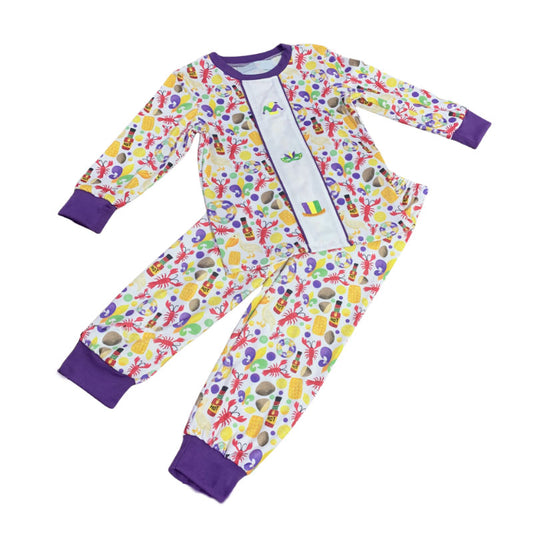 MOQ 8 preorder BLP1307 Mardi Gras Crayfish Purple Long Sleeve Top Pant Boys Set 202509