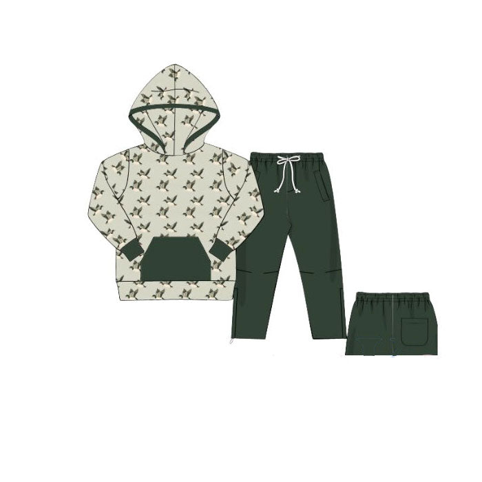 MOQ 8 preorder BLP1310 Duck Hunting Gray Green Hooded Long Sleeve Top Pant Boys Set 202510