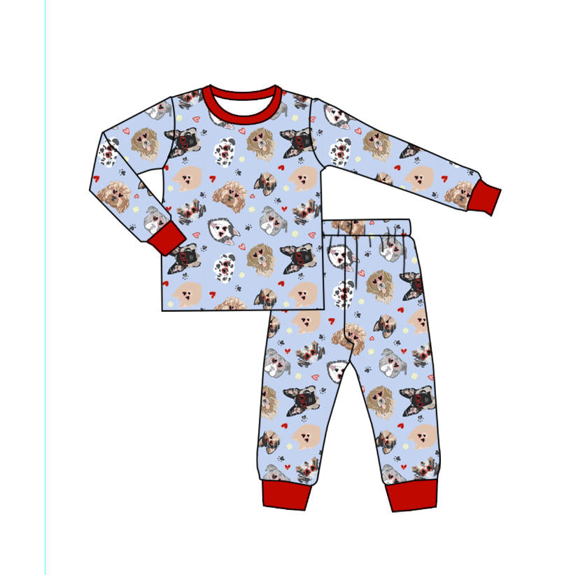 MOQ 5 preorder BLP1316 Valentine's Day Love Puppy Long Sleeve Top Pant Boys Pajamas Set 202510
