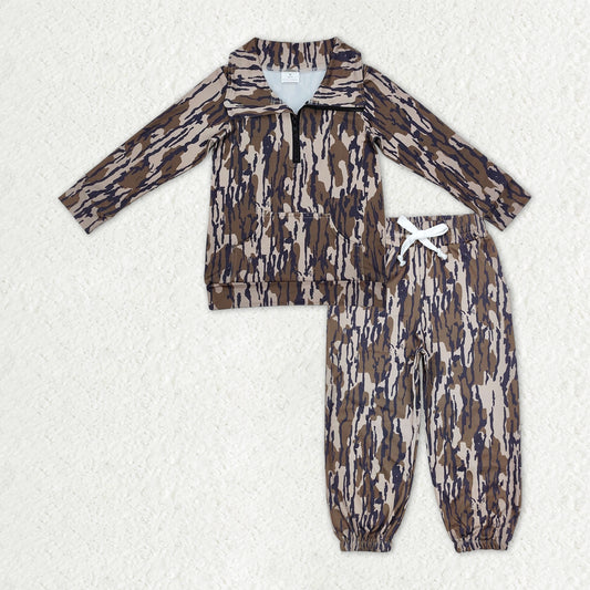 BLP1317 Army Green Camouflage Zip up Collar Pocket Long-Sleeved Pants Boys Set 202510 RTS