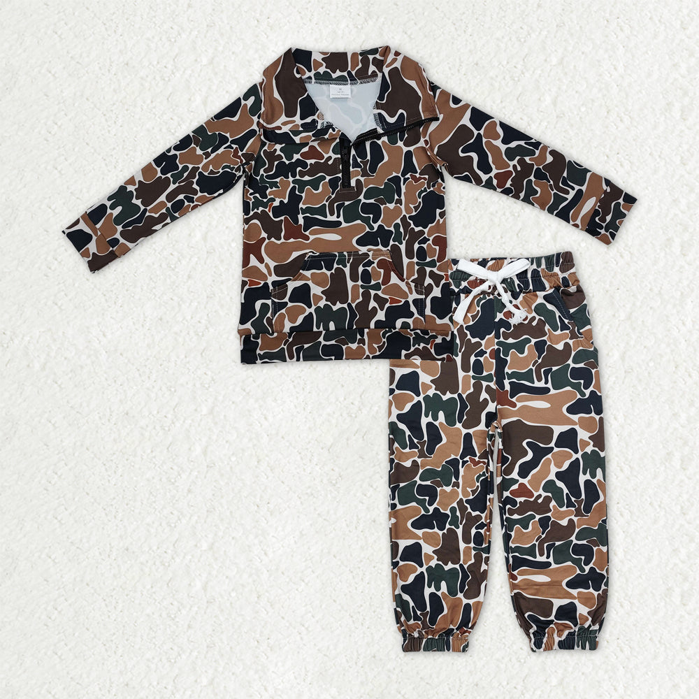 BLP1318 Brown Green Camouflage Zip up Collar Pocket Long-Sleeved Pants Boys Set 202510 RTS