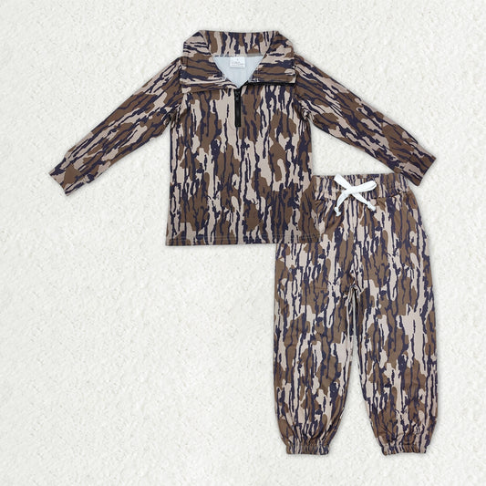 BLP1321 Army Green Camouflage Zip up Collar Long-Sleeved Pants Boys Set 202510 RTS