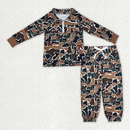 BLP1323 Brown Green Camouflage Zip up Collar Long-Sleeved Pants Boys Set 202510 RTS