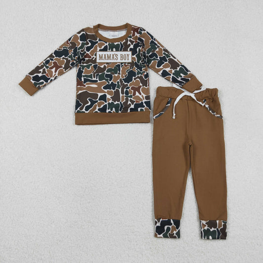 BLP1337 Embroidered MAMA'S BOY Brown Green Camouflage Long Sleeve Top Pant Boys Set 202511 RTS