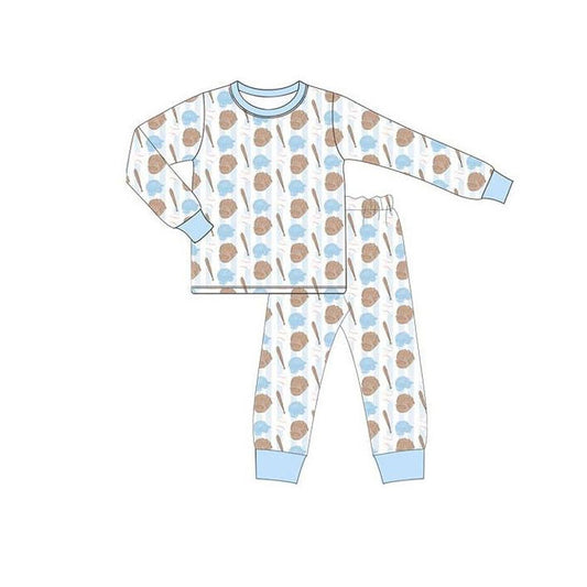MOQ 5 preorder BLP1340 Baseball Gloves Pattern Blue White Long Sleeve Top Pant Boys Pajamas Set 202510
