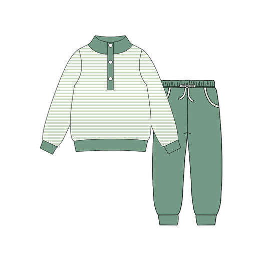 MOQ 5 preorder BLP1341 Green Stripe Button Collar Long Sleeve Top Pant Boys Set 202510