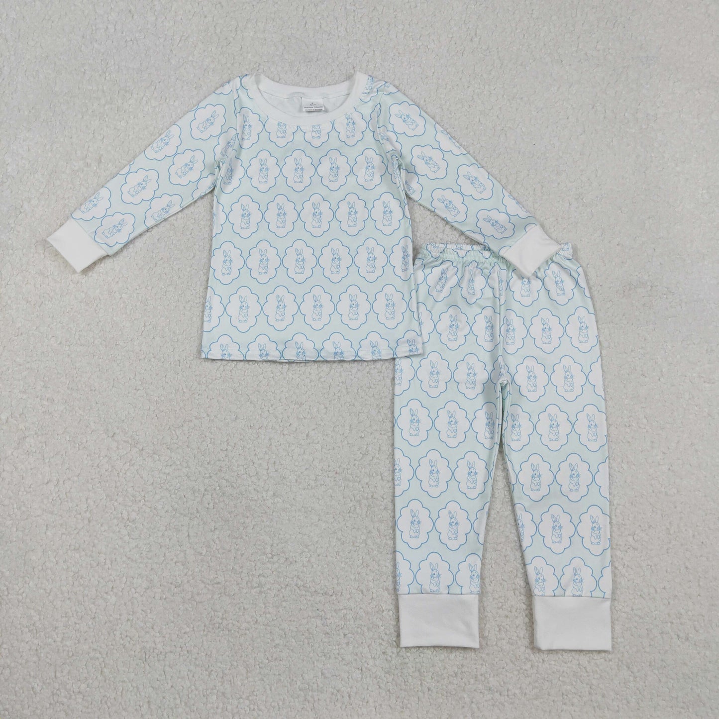 BLP1359 Easter Bunny Blue White Long-Sleeved Pant Boys Pajama Set 202511 RTS