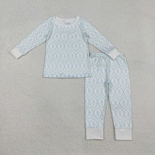 BLP1359 Easter Bunny Blue White Long-Sleeved Pant Boys Pajama Set 202511 RTS