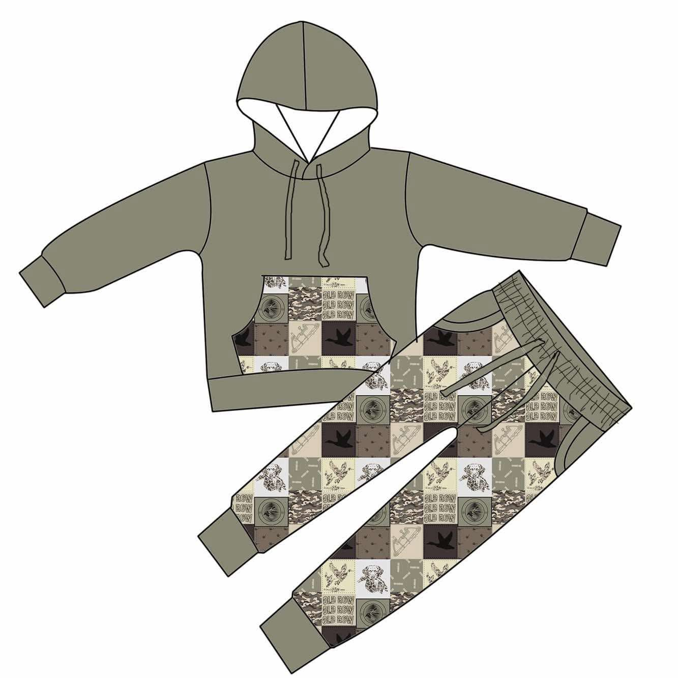 MOQ 5 preorder BLP1362 Gray Green Hooded Long-Sleeved Pants Boys Sets 202510