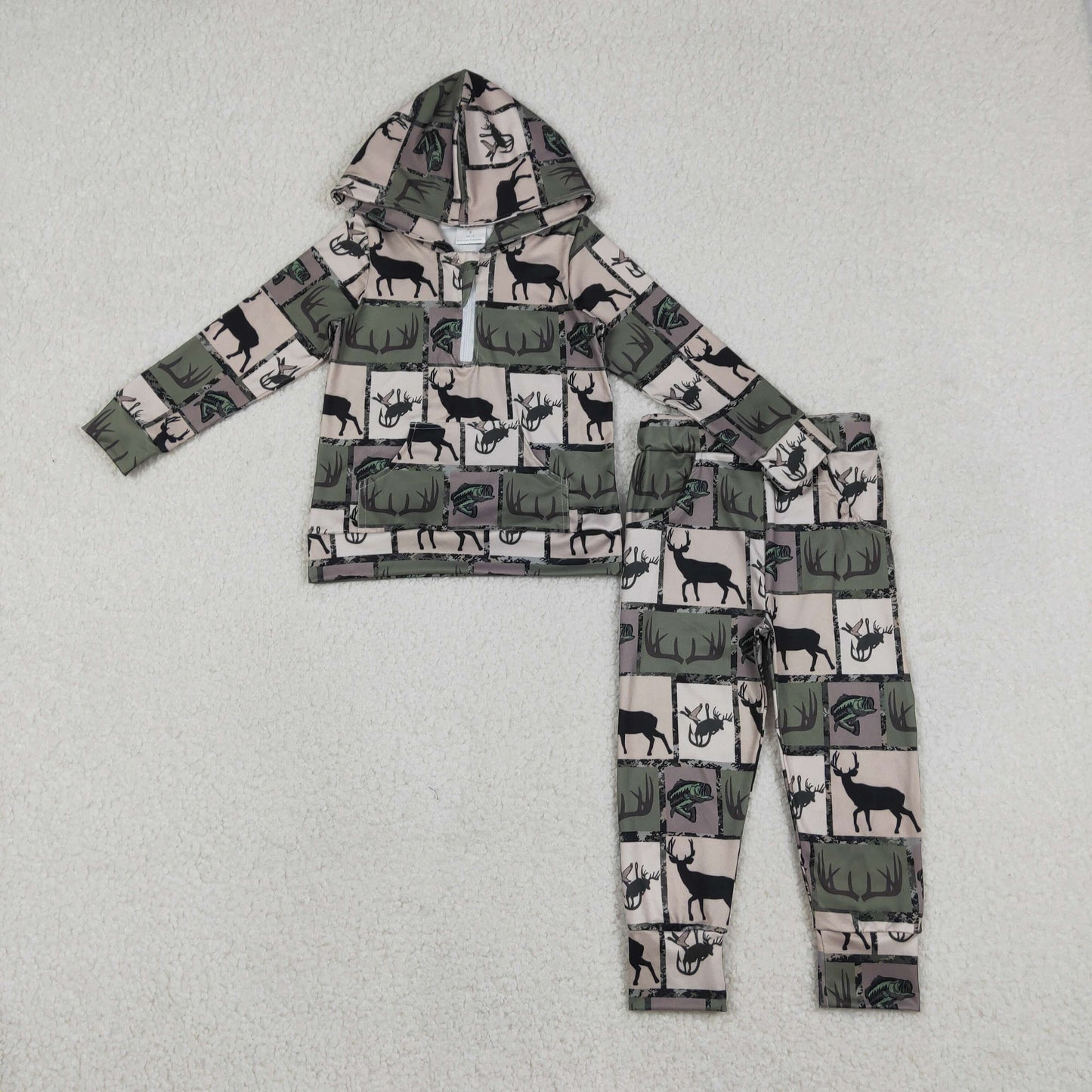 BLP1368 Deer Hunting Plaid Hooded Long-Sleeved Pants Boys Sets 202512 RTS