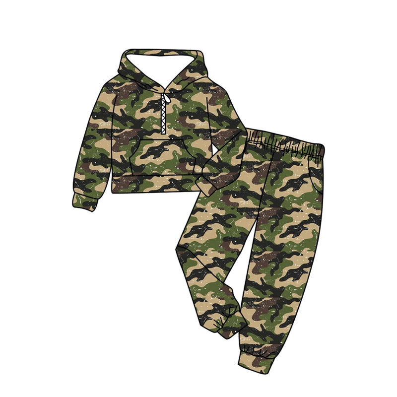 MOQ 5 preorder BLP1371 Green Camouflage Hooded Long-Sleeved Pants Boys Sets 202510