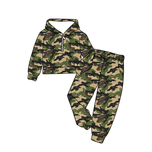 MOQ 5 preorder BLP1371 Green Camouflage Hooded Long-Sleeved Pants Boys Sets 202510