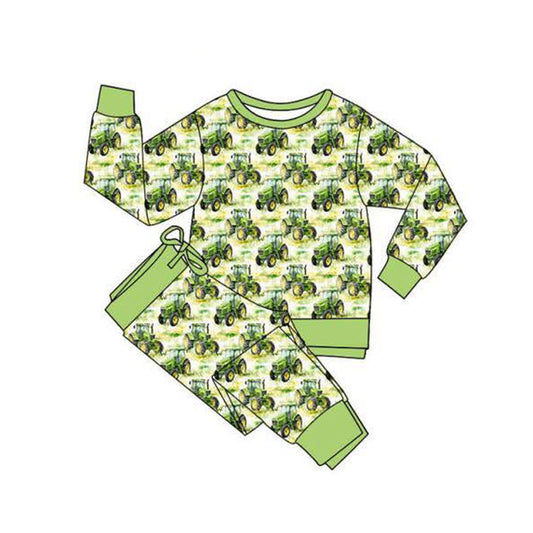 MOQ 5 preorder BLP1375 Farm Trucks Green Long-Sleeved Pants Boys Sets 202511