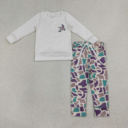 BLP1378 Duck Hunting White Long-Sleeved Camouflage Pants Boys Sets 202607 RTS