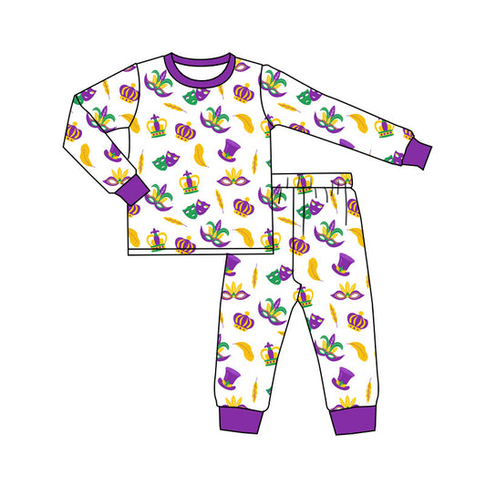 MOQ 5 PCS preorder BLP1379 Mardi Gras Purple White Long-Sleeved Camouflage Pants Boys Pajama Set 202511