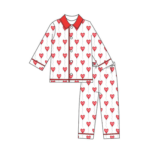 MOQ 5 PCS preorder BLP1386 Valentines Day Love Red Polo Buttons Long-Sleeved Pants Boys Pajama Set 202511