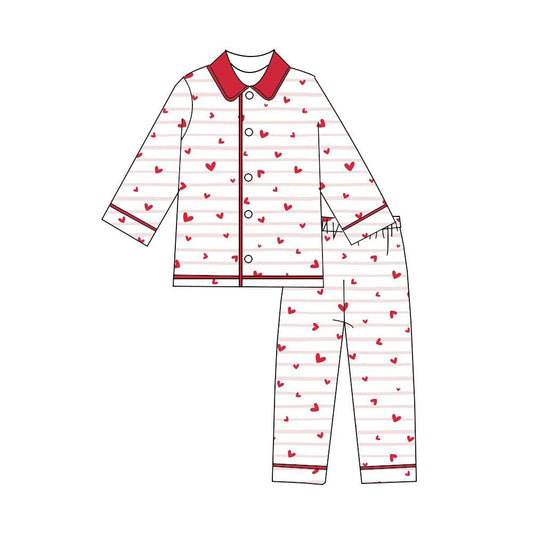 MOQ 5 PCS preorder BLP1387 Valentines Day Love Red Polo Buttons Long-Sleeved Pants Boys Pajama Set 202511