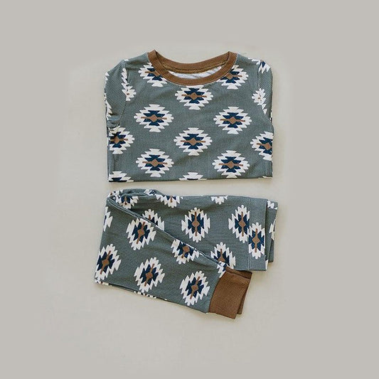 MOQ 5 PCS preorder BLP1404 Geometric Pattern Brown Long-Sleeved Pants Boys Pajama Set 202511