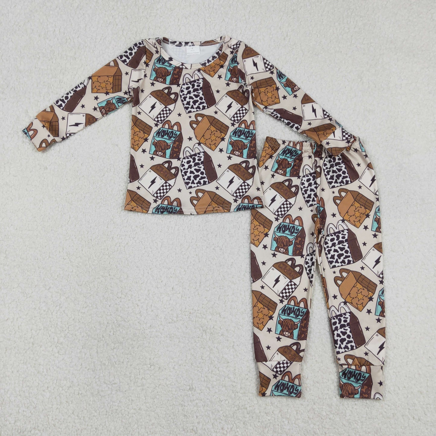 BLP1414 howdy Alpine Bull Head Box Star Brown Long-Sleeved Pants Boys Pajama Set 202601 RTS