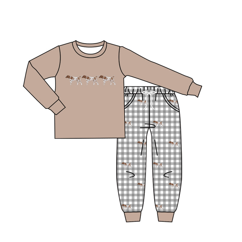 MOQ 5 PCS preorder BLP1428 Puppy Pattern Khaki Long Sleeve Plaid Pants Boys Sets 202604