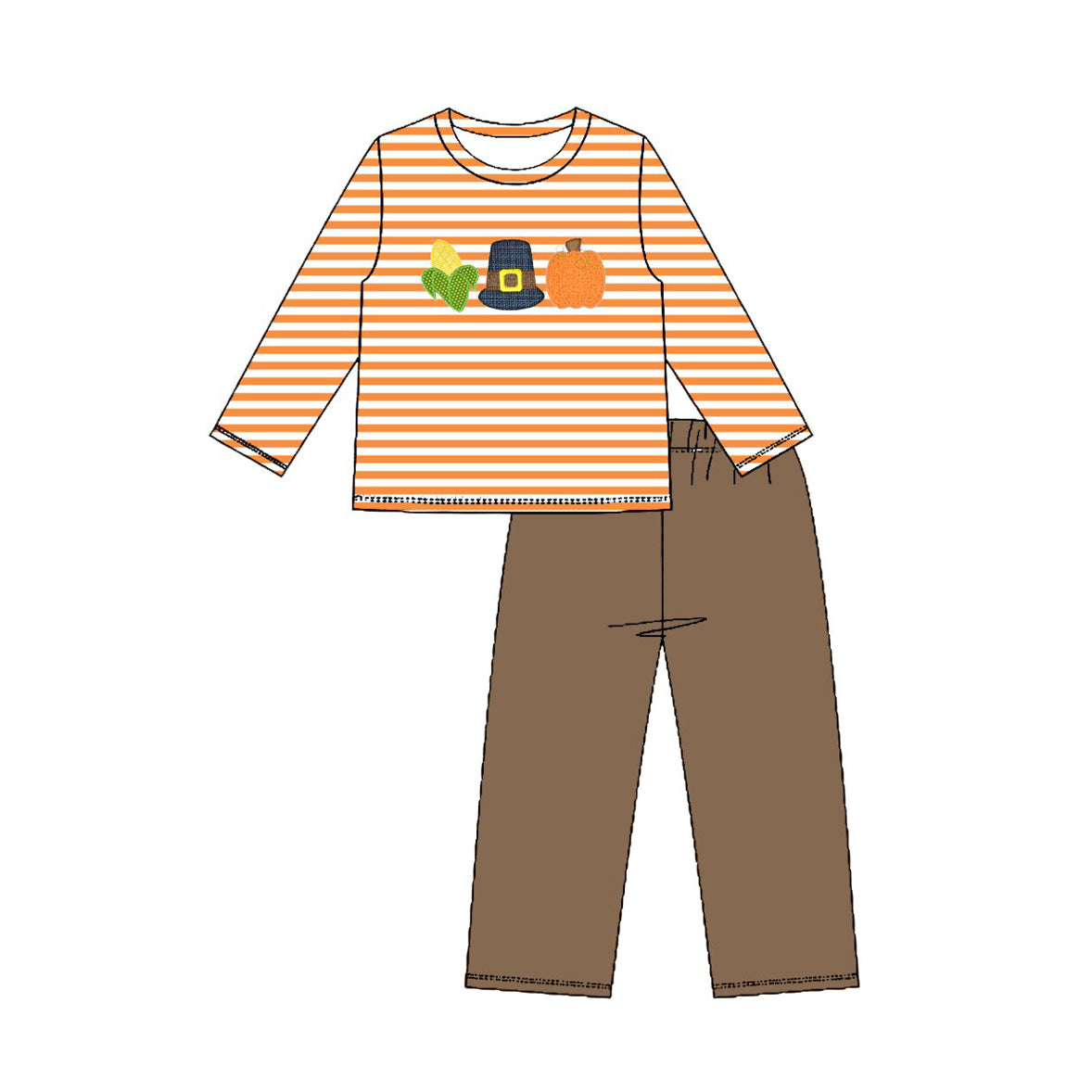 MOQ 5 PCS preorder BLP1442 Pumpkin Hat Corn Orange Stripe Long Sleeve Brown Pants Boys Sets 202604